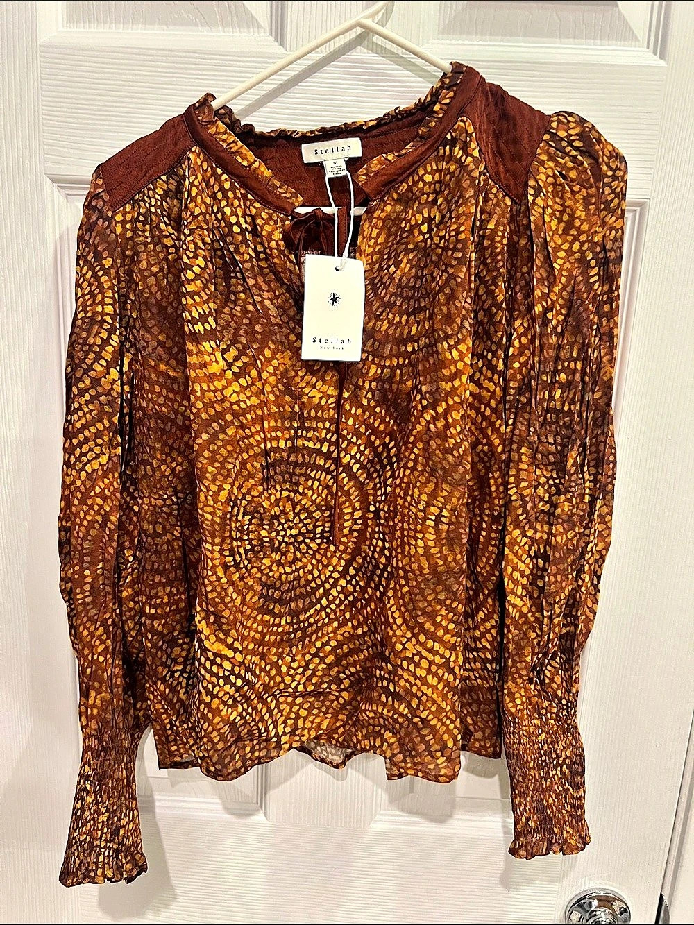 Stellah Animal Print Blouse in Brown & Orange Size Medium NWT